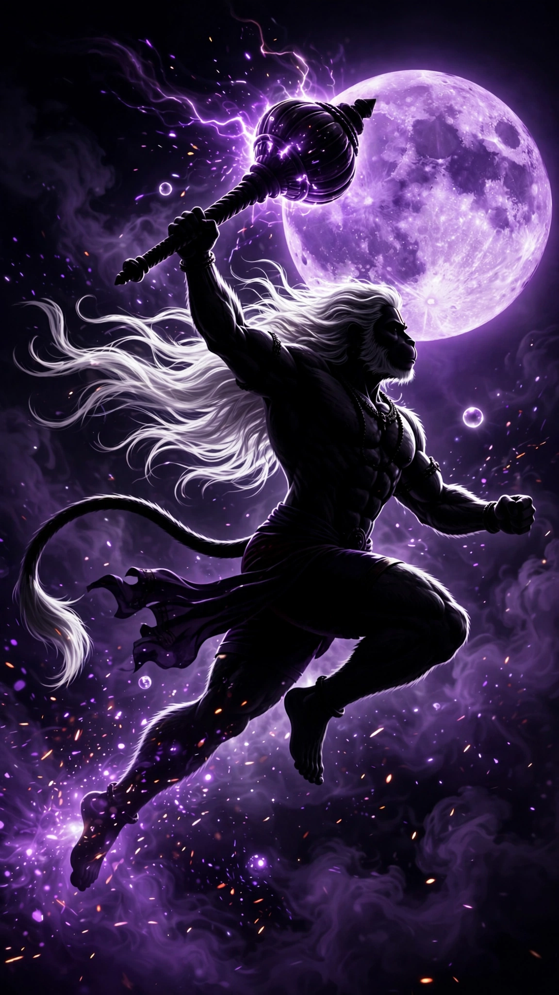 Hanuman in Purple Moonlight Divine Warrior Wallpaper