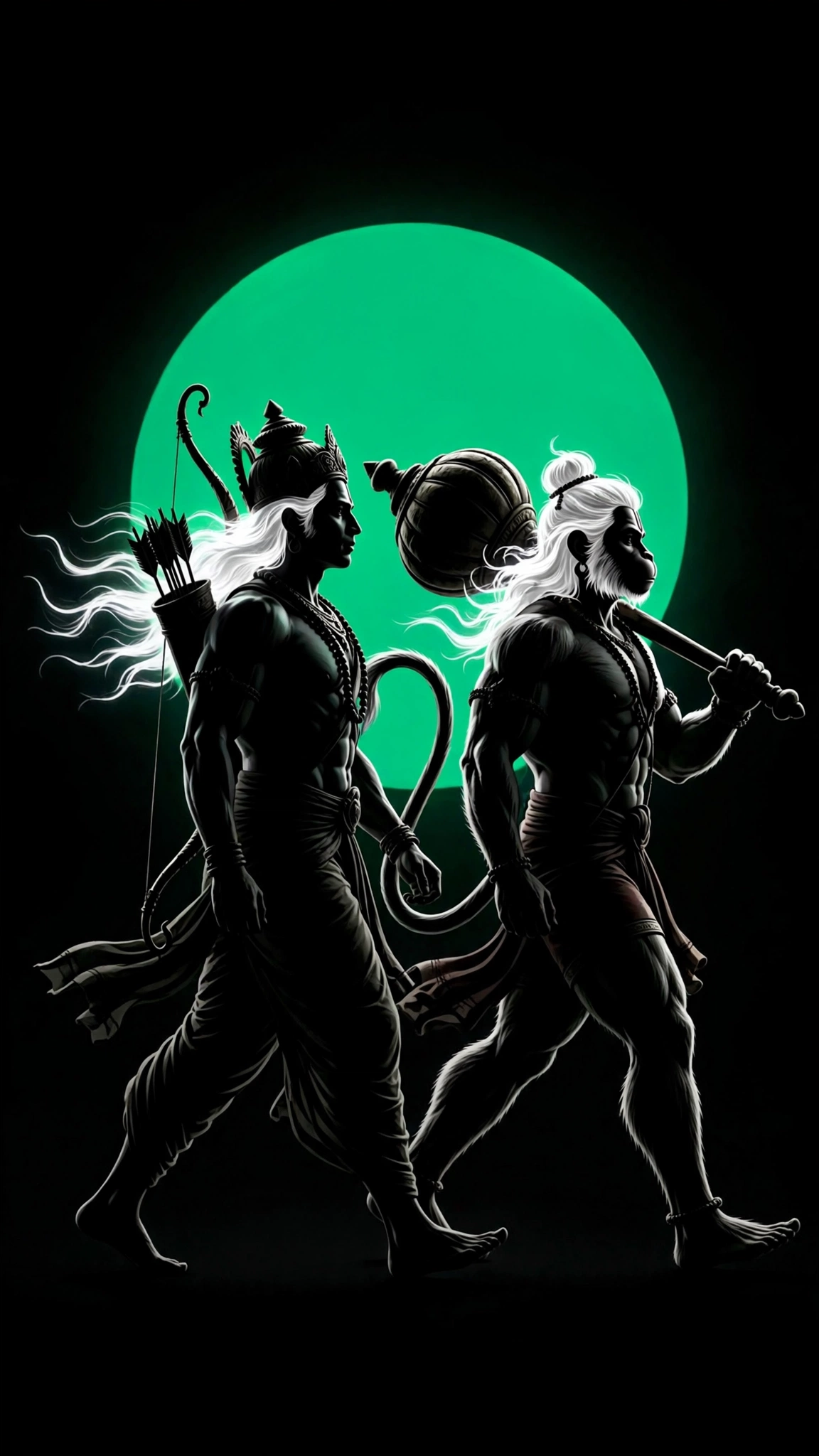 Rama and Hanuman Beneath the Emerald Moon – Devotion in Silhouette