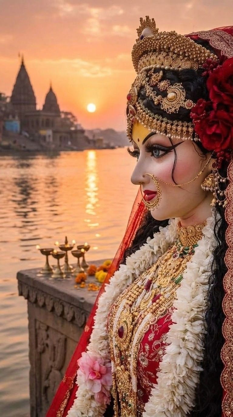 Divine Goddess at the Sacred Ghat — Sunset Serenity & Spiritual Grace