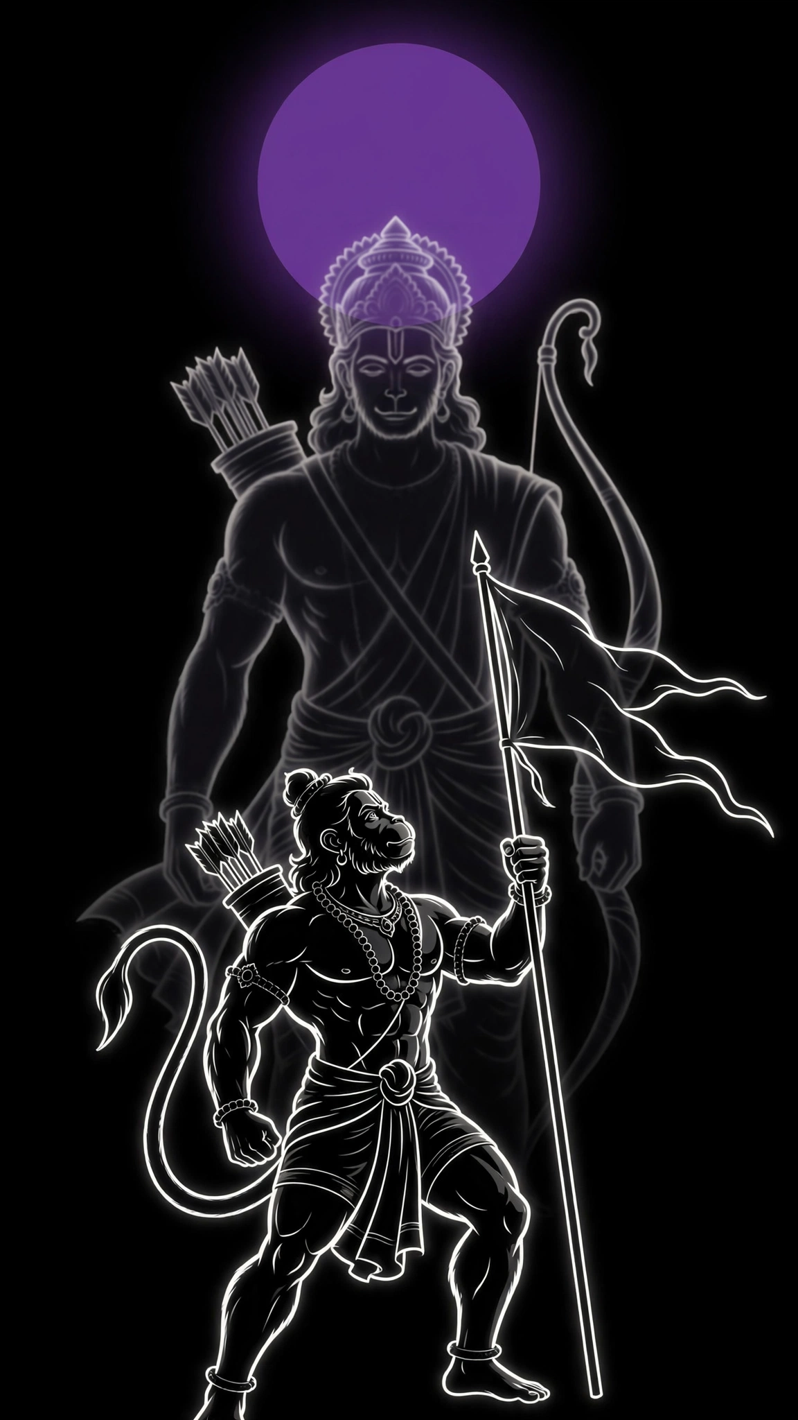 Ram and Hanuman Divine Silhouette in Glowing Sacred Light