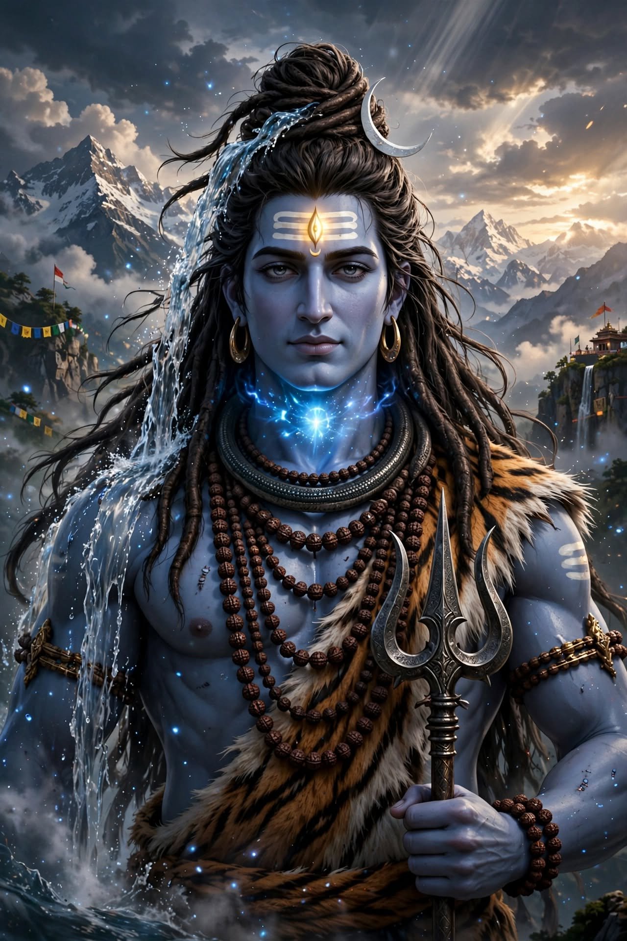 Mahadev Under the Himalayan Sky – Divine Shiva with Ganga and Trishul