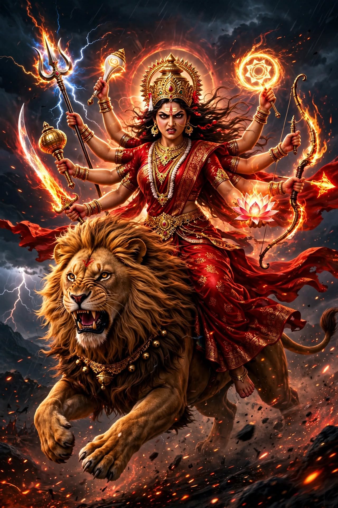 Goddess Durga in a Storm of Divine Power – Warrior Shakti