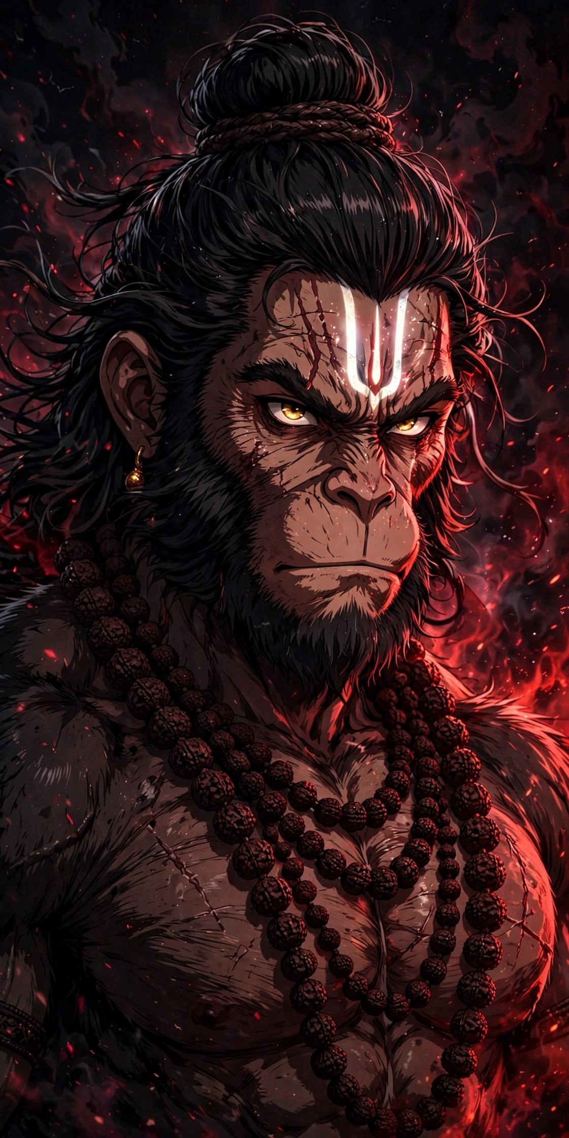 Fierce Hanuman in the Embers – A Powerful Portrait of Divine Courage